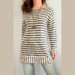 Soft Surroundings Sweater PS Navy Stripe Fringe